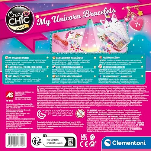 Clementoni - Crazy Chic-My Unicorn Bileklik-Kit Te, Yapım Seti, 7 Yaş Oyun, Çocuk Arkadaşlık Bileklikleri, Yaratıcı El Sanatları, Çok Renkli, 18792