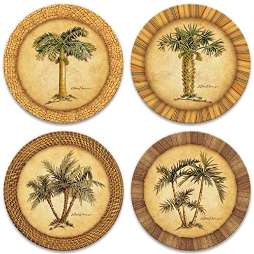 CoasterStone AS1990 Emici Altlık, 11 cm, Palmiye Desenli, 4lü Set