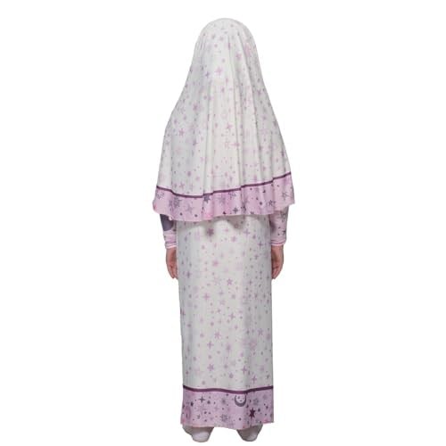 Çocuk Namaz Takımı Pratik İki Parça Desenli Kollu Tak Çıkar Başörtülü Likralı Tesettür Elbise (6-12 Yaş) 901-0301