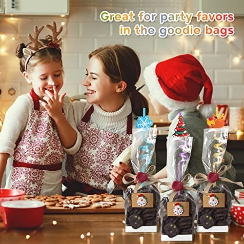 Çocuklar için 24 Noel Partisi Şekeri, Noel Partisi Dekorasyon Malzemeleri, Noel Şeker Torbaları Malzemeleri, Noel Hediye Hediyeleri, 2 Temizleme Fırçalı Pipetler