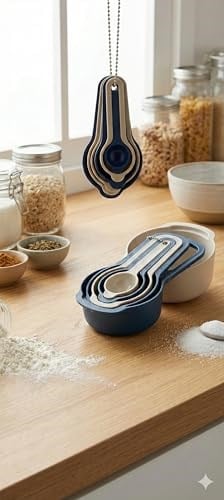 Çoklu Ölçü Kaşığı Seti 6lı – Renkli, Plastik, ml ve Tbsp/tsp Ölçüleriyle – Mutfak için Pratik Pişirme ve Tarif Yardımcısı (lacivert-beyaz)
