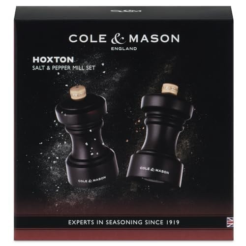 Cole & Mason H233056 Hoxton Çikolata Ahşap Tuz ve Karabiber Değirmeni Seti, Hassas + Karbon/Seramik Mekanizmaları, Ayarlanabilir Öğütmeli Tuz ve Karabiber Değirmenleri, Kayın Ağacı, 104 mm, Hediye
