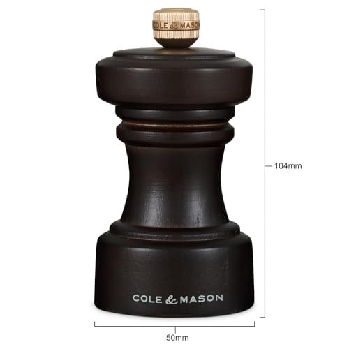 Cole & Mason H233056 Hoxton Çikolata Ahşap Tuz ve Karabiber Değirmeni Seti, Hassas + Karbon/Seramik Mekanizmaları, Ayarlanabilir Öğütmeli Tuz ve Karabiber Değirmenleri, Kayın Ağacı, 104 mm, Hediye