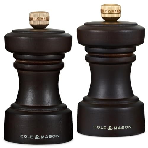 Cole & Mason H233056 Hoxton Çikolata Ahşap Tuz ve Karabiber Değirmeni Seti, Hassas + Karbon/Seramik Mekanizmaları, Ayarlanabilir Öğütmeli Tuz ve Karabiber Değirmenleri, Kayın Ağacı, 104 mm, Hediye