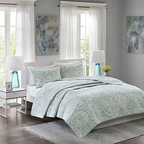 Comfort Spaces Yorgan Seti-Trend Şal Desenli Yazlık Kılıf, Rahat Örtü Hafif Dört Mevsim Yatak Katmanı, Eşleşen Kırlent, King/Cal King, Kaşmir Şal Desenli Mavi - Seçenekler: King/Cal King, Tam / Queen
