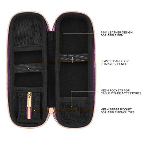 Comfyable Apple Pencil için Kalem Tutucu Kalem Kutusu, Kalem Aksesuarları Elastik Kayış Kol Koruyucu Taşıma Çantası USB Kablosu AirPods File Cepli AirPods, Mor Glitter