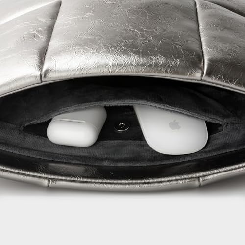 Comfyable Puffy Dizüstü Bilgisayar Kılıfı 15 inç 16 inç, Kadınlar için Puffer Laptop Taşıma Çantası, MacBook Air 15 inç M3 ve MacBook Pro 16 2023 M3 için Uyumlu Yastık Kılıfı, 16 inç PU Deri Kabarık