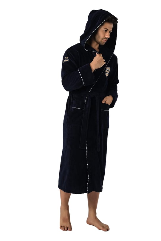 Commander Nakışlı Bambu Cotton Erkek Bornozu LACİVERT L/XL