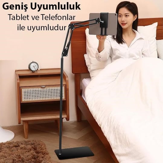Coofbe Metal Ayaklı Ayarlanabilir Teleskopic 3Eklemli Profesyonel Tablet Tutucu Stand Telefon Tutucu