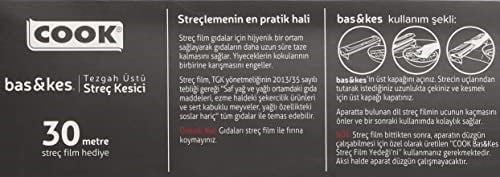 Cook Bas&Kes Streç Film Kesme Aparatı, 30 cm x 30 m, Beyaz - Seçenekler: Pack of 3, 30 cm x 30 m