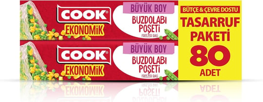 Cook Ekonomik Büyük Buzdolabı Poşeti, 30 x 42 cm, 80 Yaprak, Şeffaf
