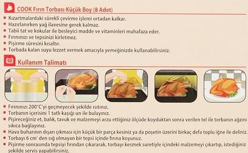 Cook Fırın Torbası, Standart Boy, 25 x 38 cm, 8 Yaprak, Polyester Telli