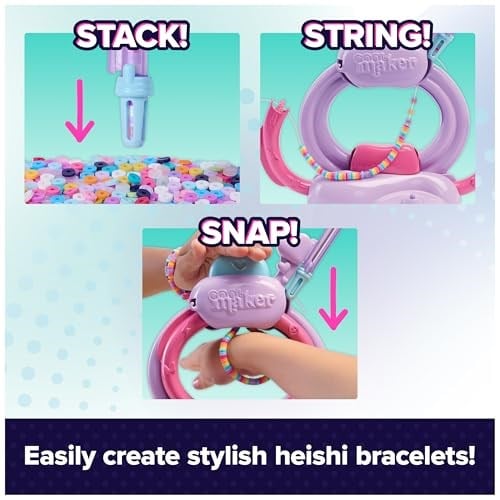 Cool MAKER Stackd Heishi Studio bileklik, 1200den fazla Heishi boncuk ve aksesuarlı, otomatik dizme, kendin yap takı seti, 15 şık bileklik için, 7 yaşından büyük çocuklar için