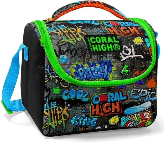 Coral High Erkek Çocuk Siyah Yeşil Grafiti İlkokul Okul Beslenme Çantası - Yalıtımlı