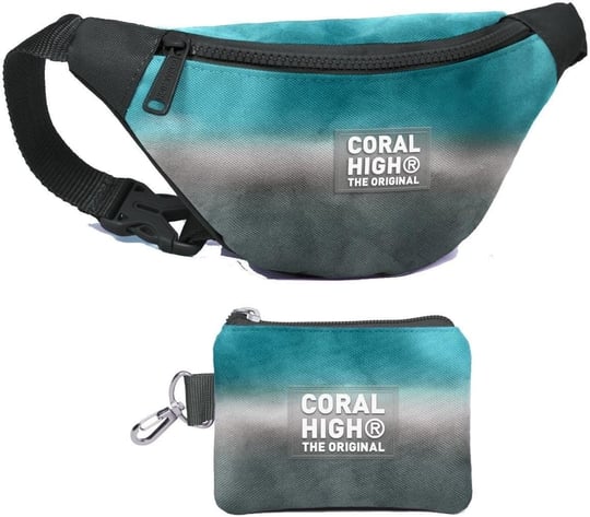 Coral High Erkek Çocuk Turkuaz Gri Batik Desenli Bel Çantası ve Bozuk Para Cüzdanı Set