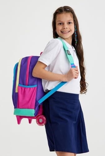 Coral High Işıklı Tekerlekli Çekçek Okul ve Seyahat Çantası Kız Çocuk Mor