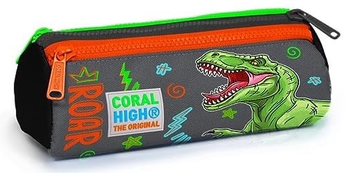 Coral High Kids Siyah Gri Dinozor Desenli 3’lü Okul Çanta Seti - Erkek Çocuk İlkokul