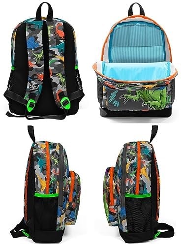 Coral High Kids Siyah Gri Dinozor Desenli 3’lü Okul Çanta Seti - Erkek Çocuk İlkokul