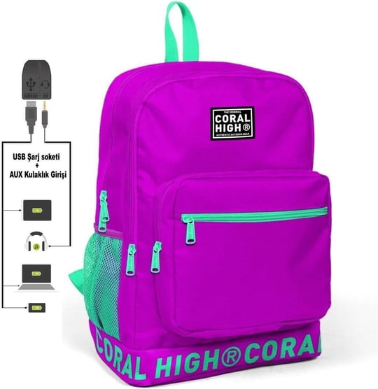 Coral High Sırt Çanta (Usb ve Aux Soketli)