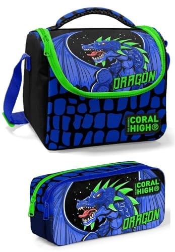 Coral High Siyah Yeşil Ejderha Erkek Çocuk Beslenme Çantası Seti