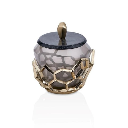 Cornella Pillar Antik Gold Gri Ombreli Cam Kavanoz Küçük Ağız:11 Cm X Boy:15 Cm X Tümü:19 Cm