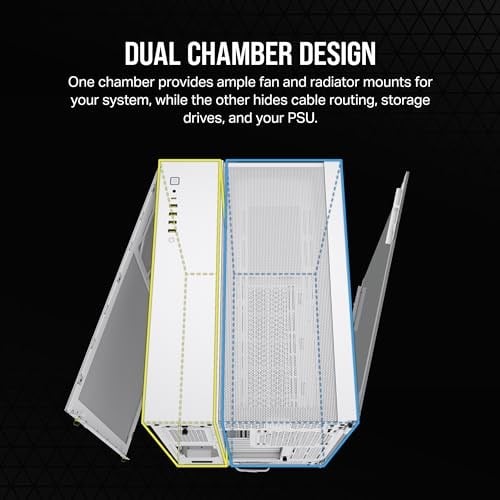 CORSAIR 6500X Mid-Tower Dual Chamber PC Case - White (CC-9011258-WW) - Seçenekler: Hava Akışı, Hava akımı, Sertleştirilmiş cam...