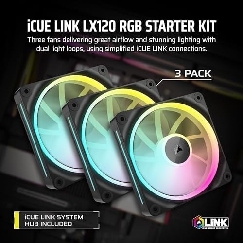 CORSAIR iCUE LINK LX120 RGB 120mm PWM Fanlar Üçlü Paket - Çift Işık Döngüsü - iCUE LINK Sistem Hubı içerir - CORSAIR AirGuide Teknolojisi - Si - Seçenekler: 1 x 120mm, 1 x 140mm, 2 x 140mm, 3 x 120mm