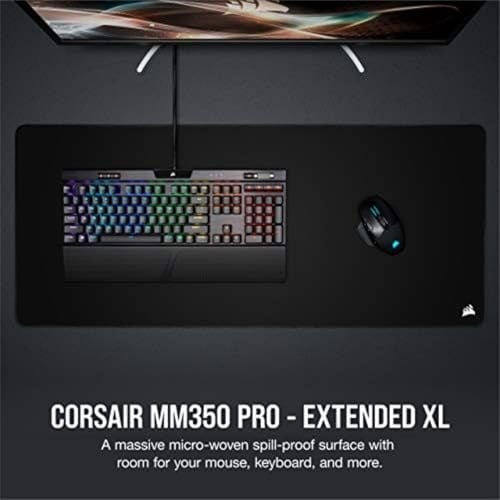 Corsair MM350 PRO Sıçrama geçirmez Premium kumaş oyun mouse pad, Alan 93 × 40 cm, Mikrofiber kumaş, 4mm Güçlü Yumuşak Kauçuk Konstrüksiyon, Kaymaz Kauçuk Taban, siyah, Genişletilmiş XL | 93 cm x 40 cm