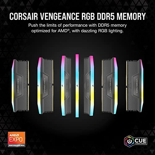 CORSAIR Vengeance RGB DDR5 32GB (2x16GB) DDR5 6000MHz CL36 AMD Expo Intel XMP iCUE Uyumlu Bilgisayar Belleği - Gri (CMH32GX5M2E6000Z36)