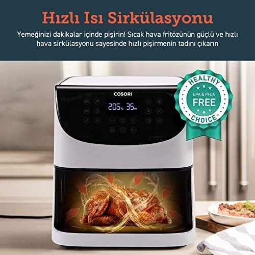 COSORI Airfryer 100 Tarif Yemek Kitabı, 1700-Watt Max XXL 5,5 L Dijital Dokunmatik Hava Fritözleri 11 Ön Ayarlı Fırın, Yağsız Sıcak Ocak, Yapışmaz Sepet, Beyaz
