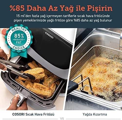 COSORI Airfryer 100 Tarif Yemek Kitabı, 1700-Watt Max XXL 5,5 L Dijital Dokunmatik Hava Fritözleri 11 Ön Ayarlı Fırın, Yağsız Sıcak Ocak, Yapışmaz Sepet, Beyaz