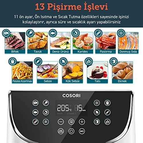 COSORI Airfryer 100 Tarif Yemek Kitabı, 1700-Watt Max XXL 5,5 L Dijital Dokunmatik Hava Fritözleri 11 Ön Ayarlı Fırın, Yağsız Sıcak Ocak, Yapışmaz Sepet, Beyaz