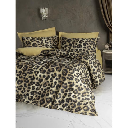 Cotton Box 5d Silky Tensel Saten Çift Kişilik Nevresim Takımı Leopar Gold