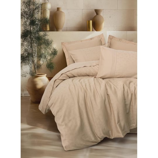 Cotton Box Jakarlı Saten Çift Kişilik Nevresim Takımı Florita Bej
