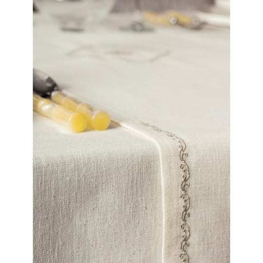 Cotton Box Keten Masa Örtüsü Takımı Pera Ekru 175x240