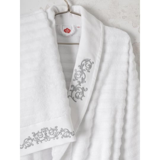 Cotton Box Seta Aile Bornoz Seti Genny Beyaz-antrasit