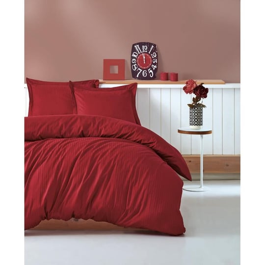 Cotton Box Stripe Saten Çift Kişilik Nevresim Takımı - Bordo