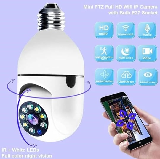 Coverzone E26 Ampul Kamera 5 MP WiFi 2,4 GHz 5 GHz Pan Eğim 10X Zoom Otomatik Takip Renk Gece Hareket Algılama 2 Yönlü Ses SD Kart Kaydı Güvenlik Kamerası Kolay Kurulum | V380