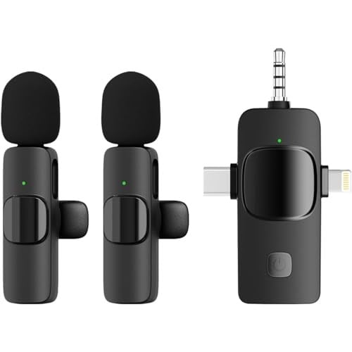 Coverzone Kablosuz İkili Yaka Mikrofonu iPhone ile Uyumlu 3.5mm Aux iPhone Type-C PC Tablet Video Kayıt Röportaj Canlı Yayın Vlog Kablosuz Mikrofon USB C ve Amfi ve Bilgisayar Uyumlu ZR564