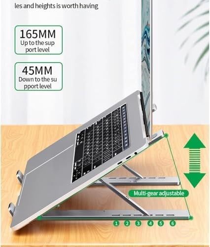 Coverzone Katlanabilir Alüminyum Laptop Standı – 13 Kademeli Yükseklik Ayarlı, Telefon Tutuculu, Taşınabilir, Ergonomik, Isı Dağıtıcı, Kaymaz Silikon Destekli Notebook Sehpası