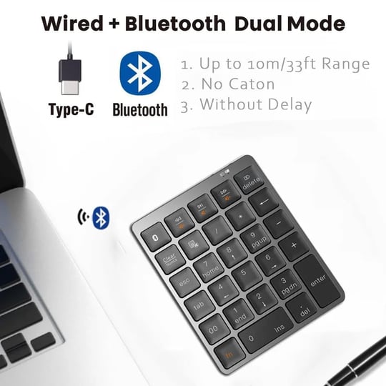 Coverzone Macbook Notebook Uyumlu Bluetooth Kablosuz Numerik Klavye Tuş Takımı Mini Numpad Ultra İnce Kablosuz Şarjlı 28 Tuşlu Mini Rakam Klavyesi Keypad N960 (Titanium)