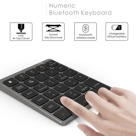 Coverzone Macbook Notebook Uyumlu Bluetooth Kablosuz Numerik Klavye Tuş Takımı Mini Numpad Ultra İnce Kablosuz Şarjlı 28 Tuşlu Mini Rakam Klavyesi Keypad N960 (Titanium)