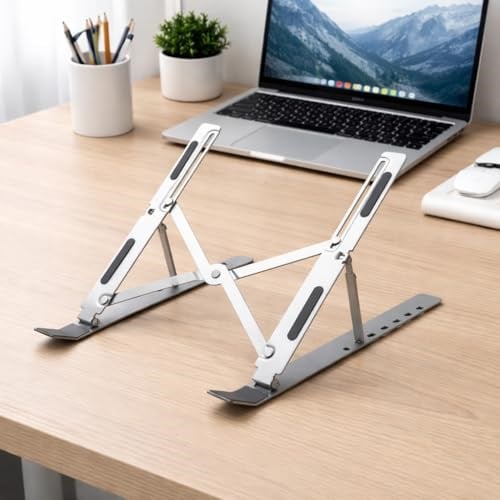 Coverzone Notebook Standı 2in1 Katlanabilir Taşınabilir Folding Alüminyum Dizüstü Bilgisayar Standı Açısı Ayarlanabilir 7 Kademeli