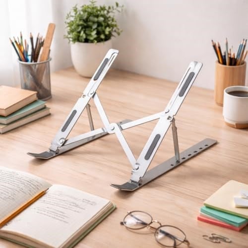 Coverzone Notebook Standı 2in1 Katlanabilir Taşınabilir Folding Alüminyum Dizüstü Bilgisayar Standı Açısı Ayarlanabilir 7 Kademeli