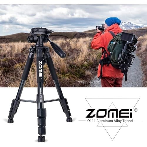 coverzone Zomei Q111 Kamera Tripodu Cep Telefonu Tutuculu + Uzaktan Kumanda, Alüminyum Alaşım Hafif Kamera Ayaklı Tripod 3 Yönlü Döner Başlık Hızlı Değiştirme Plakası ve Çanta 47 – 140 cm Siyah Renk