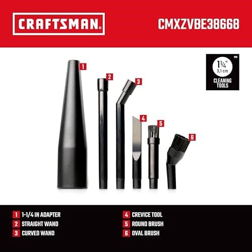 CRAFTSMAN CMXZVBE38668 1-1/4 inç. 6 Parça Islak/Kuru Vakum Mikro Temizleme Ek Kiti, Siyah - Seçenekler: Car Cleaning Kit, Micro-Cleaning Kit