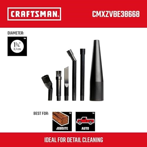 CRAFTSMAN CMXZVBE38668 1-1/4 inç. 6 Parça Islak/Kuru Vakum Mikro Temizleme Ek Kiti, Siyah - Seçenekler: Car Cleaning Kit, Micro-Cleaning Kit