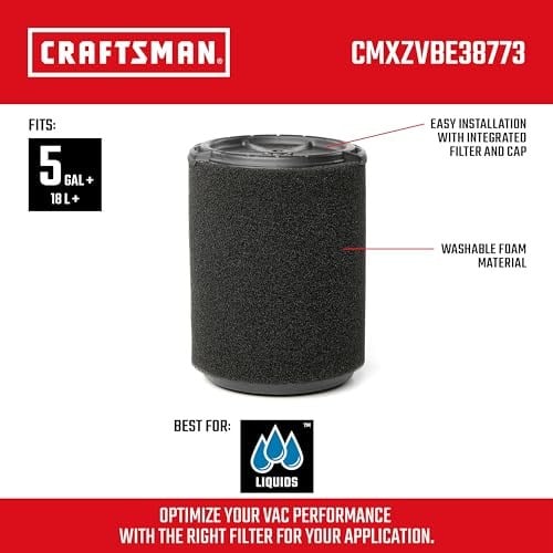 CRAFTSMAN CMXZVBE38773 Islak Uygulama Filtresi 5 ila 20 Galon Islak/Kuru Vakumlar ve Mağaza Süpürgeleri için
