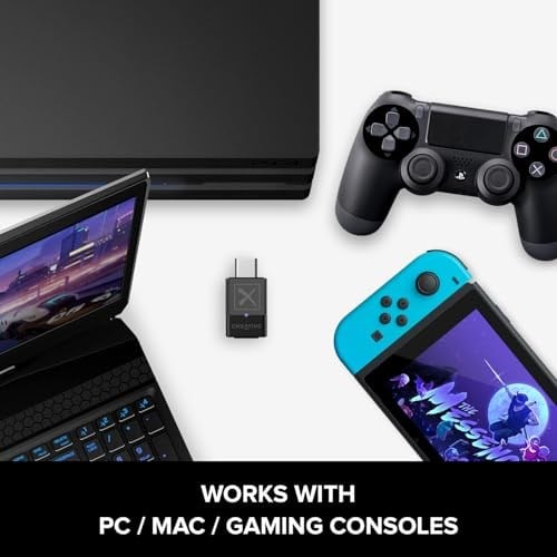 Creative BT-W3X akıllı Bluetooth 5.3 ses vericisi, aptX HD, yüksek çözünürlüklü 24-bit / 48 kHz ses, cihaz değiştirme fonksiyonu, PC/Mac/oyun konsolları ile çalışır