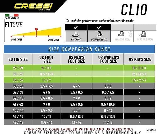 Cressi Clio Dalış Paleti - Seçenekler: NO:27-29, 30/32, NO:30-32, NO:33-34, NO:35-36, NO:37-38...